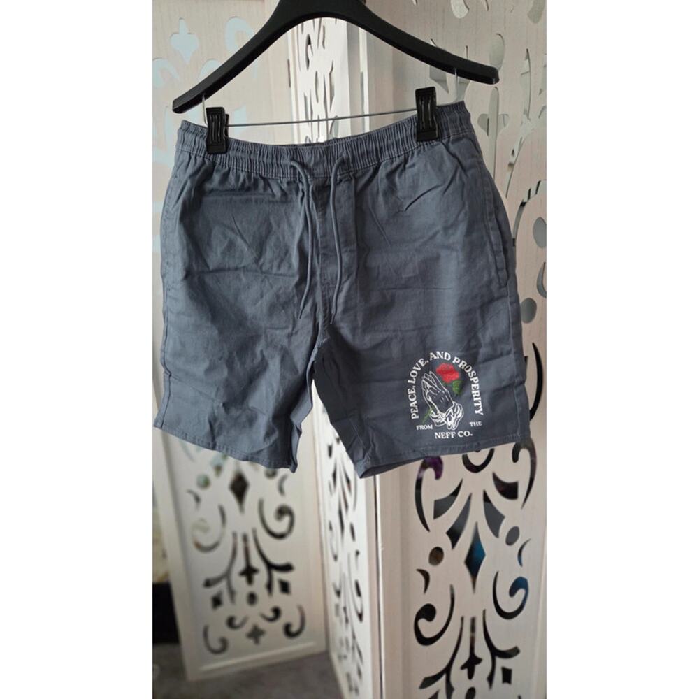 NEFF Peace Love Prosperity Shorts Mens Medium Blue Skate Streetwear nwot